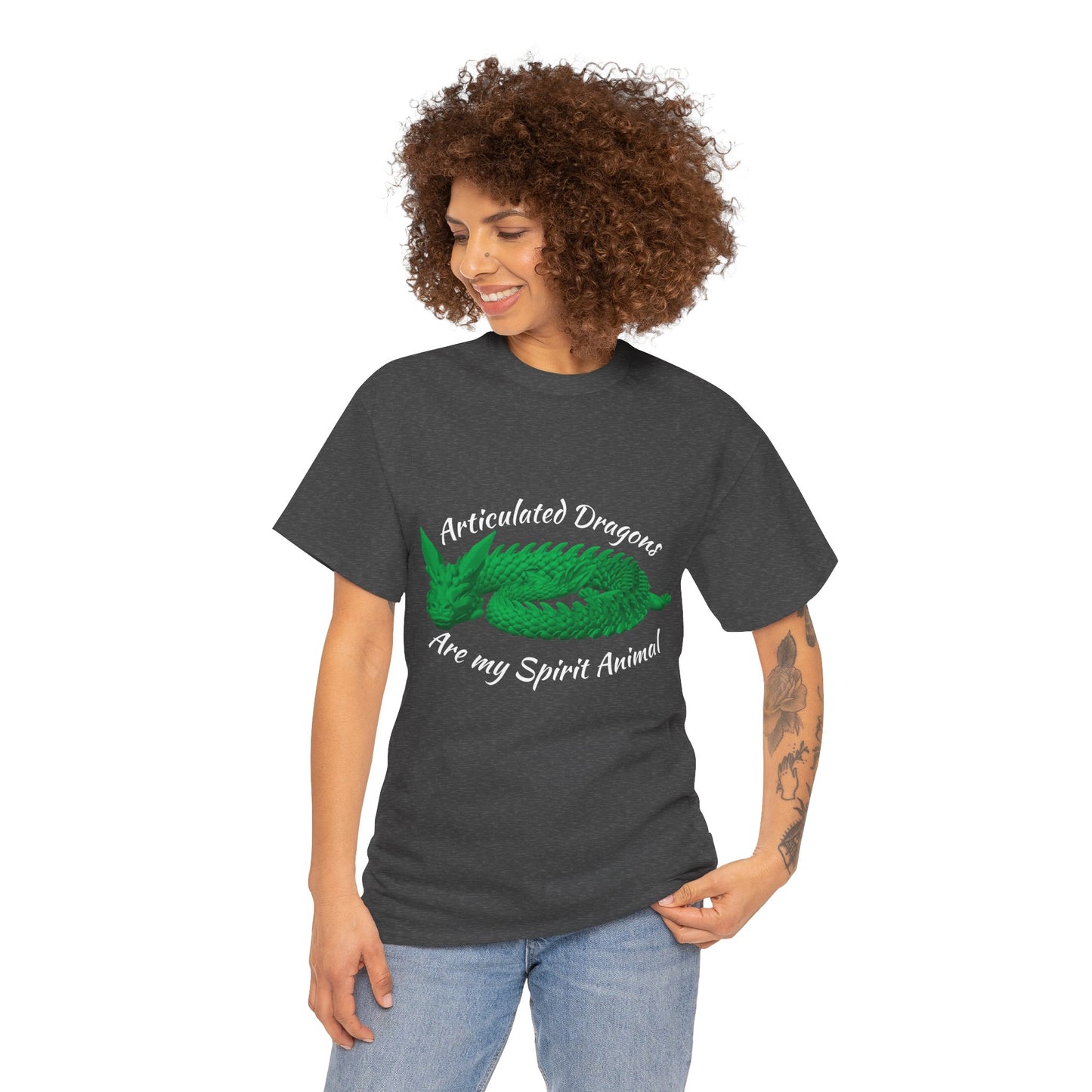 Green Articulated Dragons Spirit Animal Tee, Unisex Cotton T-Shirt, Dragon Lover Gift, Fantasy Apparel, Unique Graphic Tee