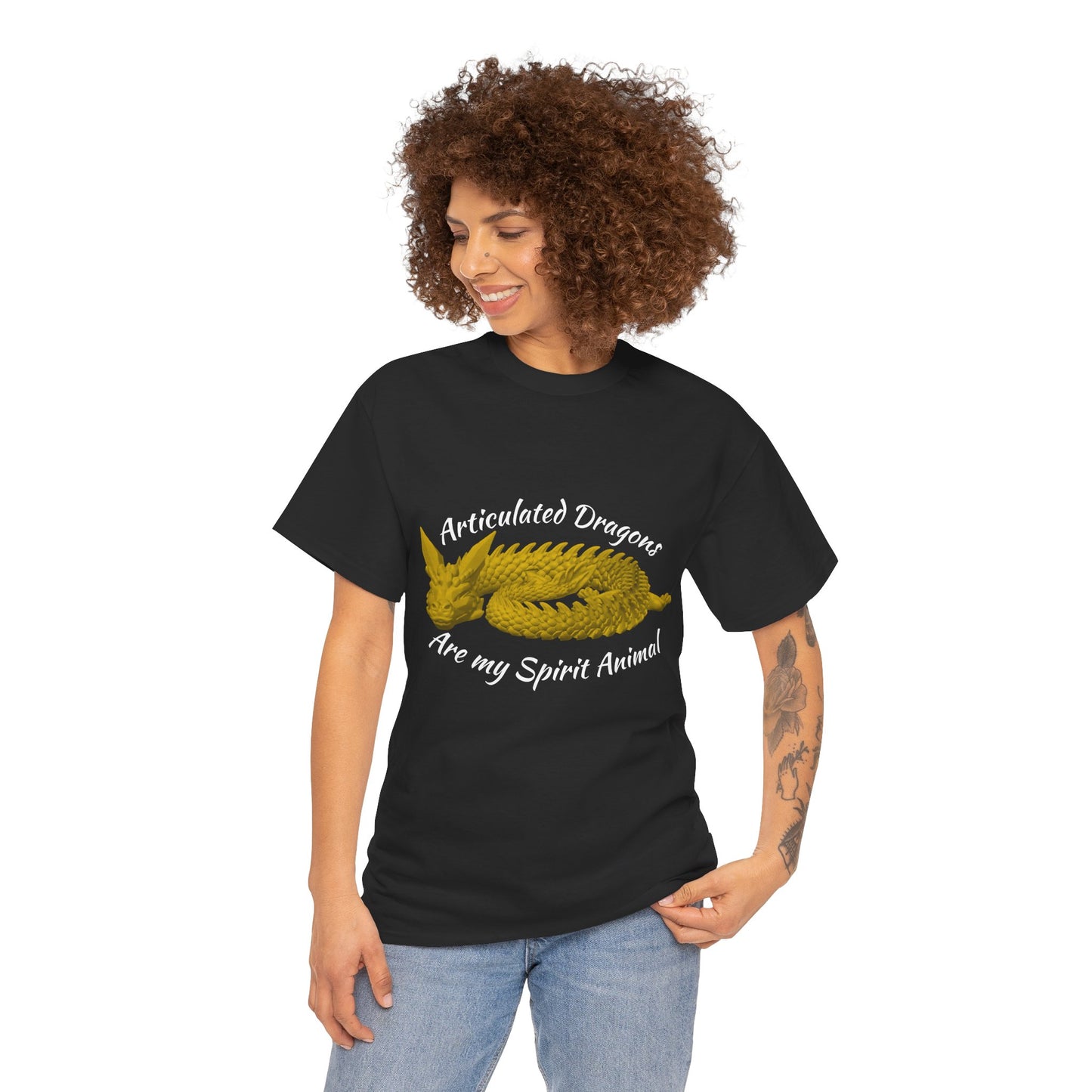 Gold Articulated Dragons Spirit Animal Tee, Unisex Cotton T-Shirt, Dragon Lover Gift, Fantasy Apparel, Unique Graphic Tee