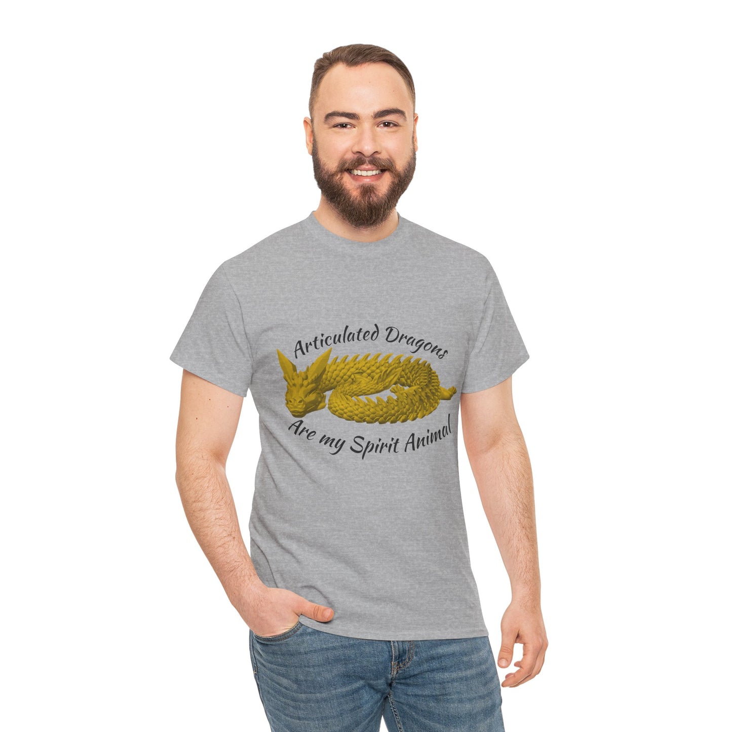 Gold Articulated Dragons Spirit Animal Tee, Unisex Cotton T-Shirt, Dragon Lover Gift, Fantasy Apparel, Unique Graphic Tee