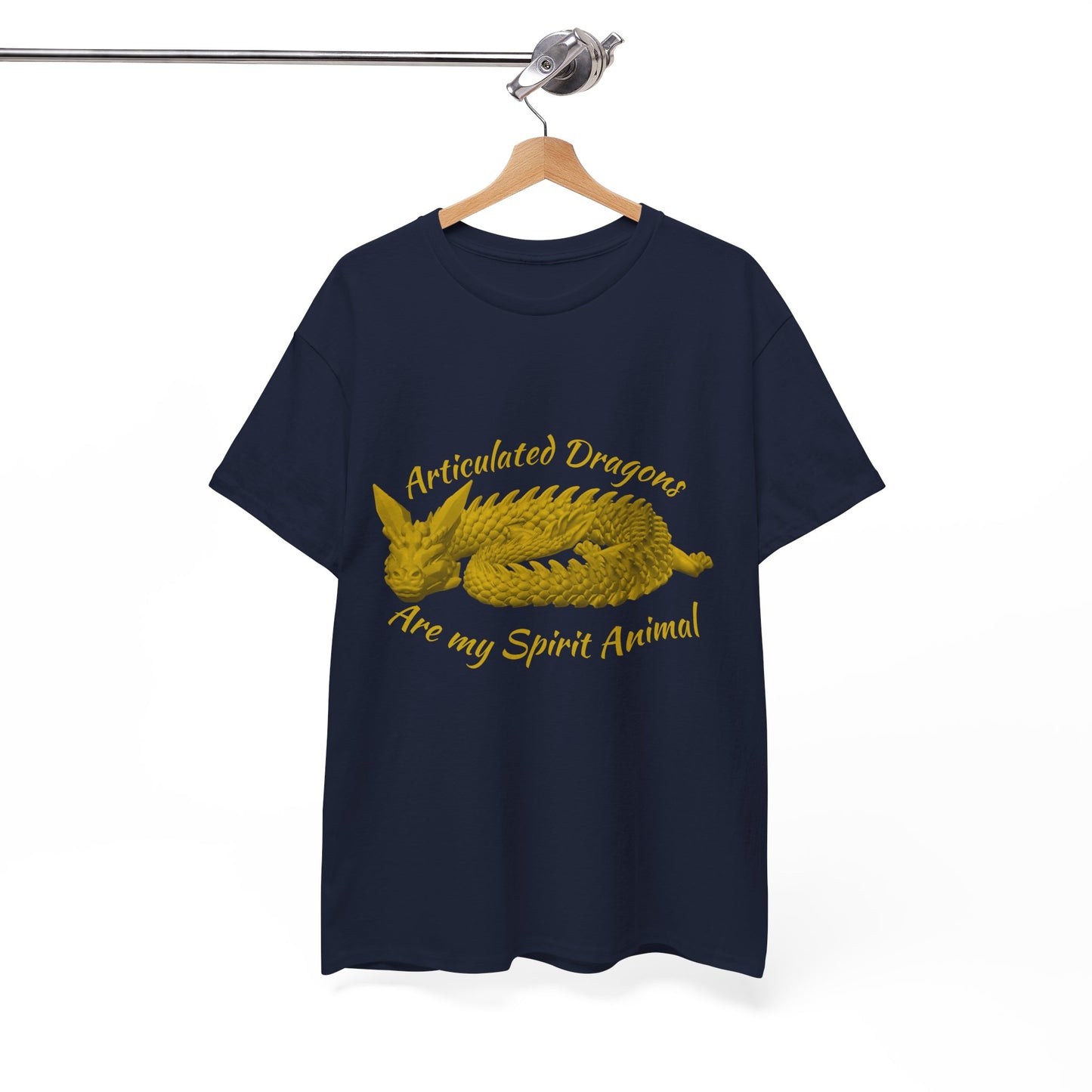 Gold Articulated Dragons Spirit Animal Tee, Unisex Cotton T-Shirt, Dragon Lover Gift, Fantasy Apparel, Unique Graphic Tee