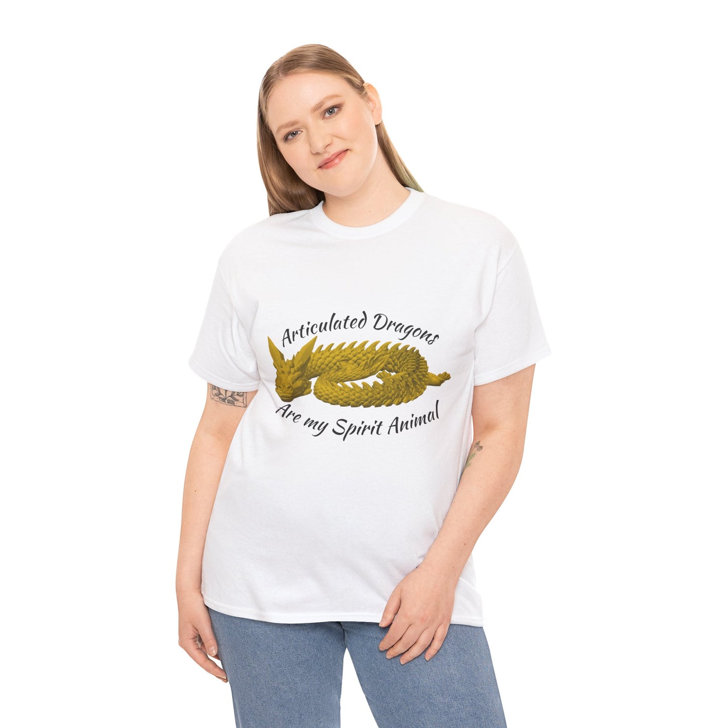 Gold Articulated Dragons Spirit Animal Tee, Unisex Cotton T-Shirt, Dragon Lover Gift, Fantasy Apparel, Unique Graphic Tee