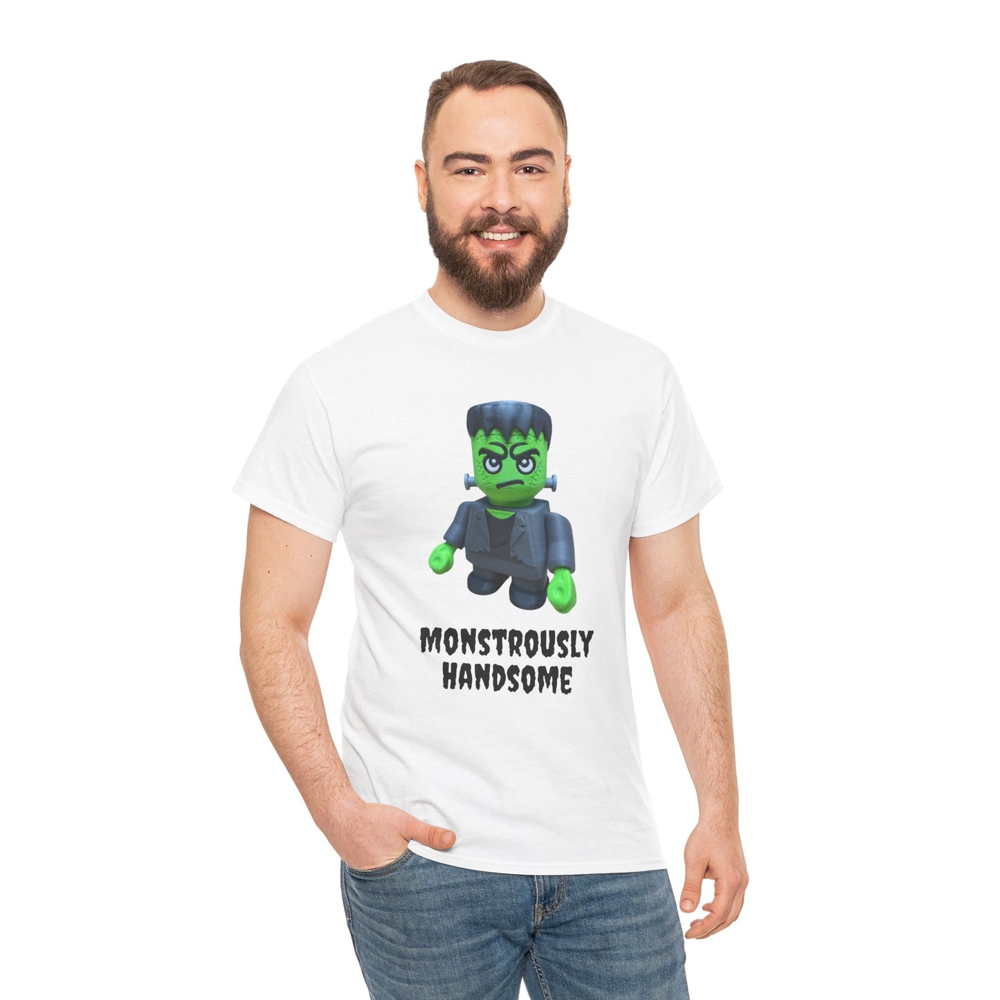 Frankenstein Monstrously Handsome Tee, Halloween Shirt - Unisex T-Shirt for Costume Party, Scary Movie Fans, Horror Lovers, Classic Monster