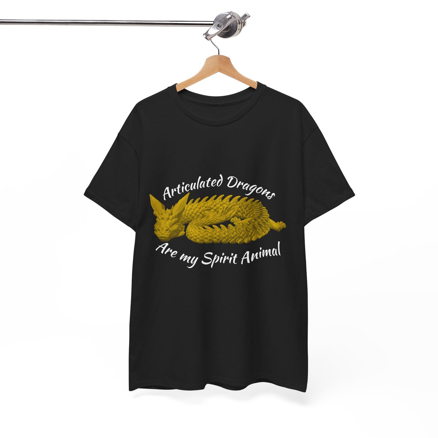 Gold Articulated Dragons Spirit Animal Tee, Unisex Cotton T-Shirt, Dragon Lover Gift, Fantasy Apparel, Unique Graphic Tee