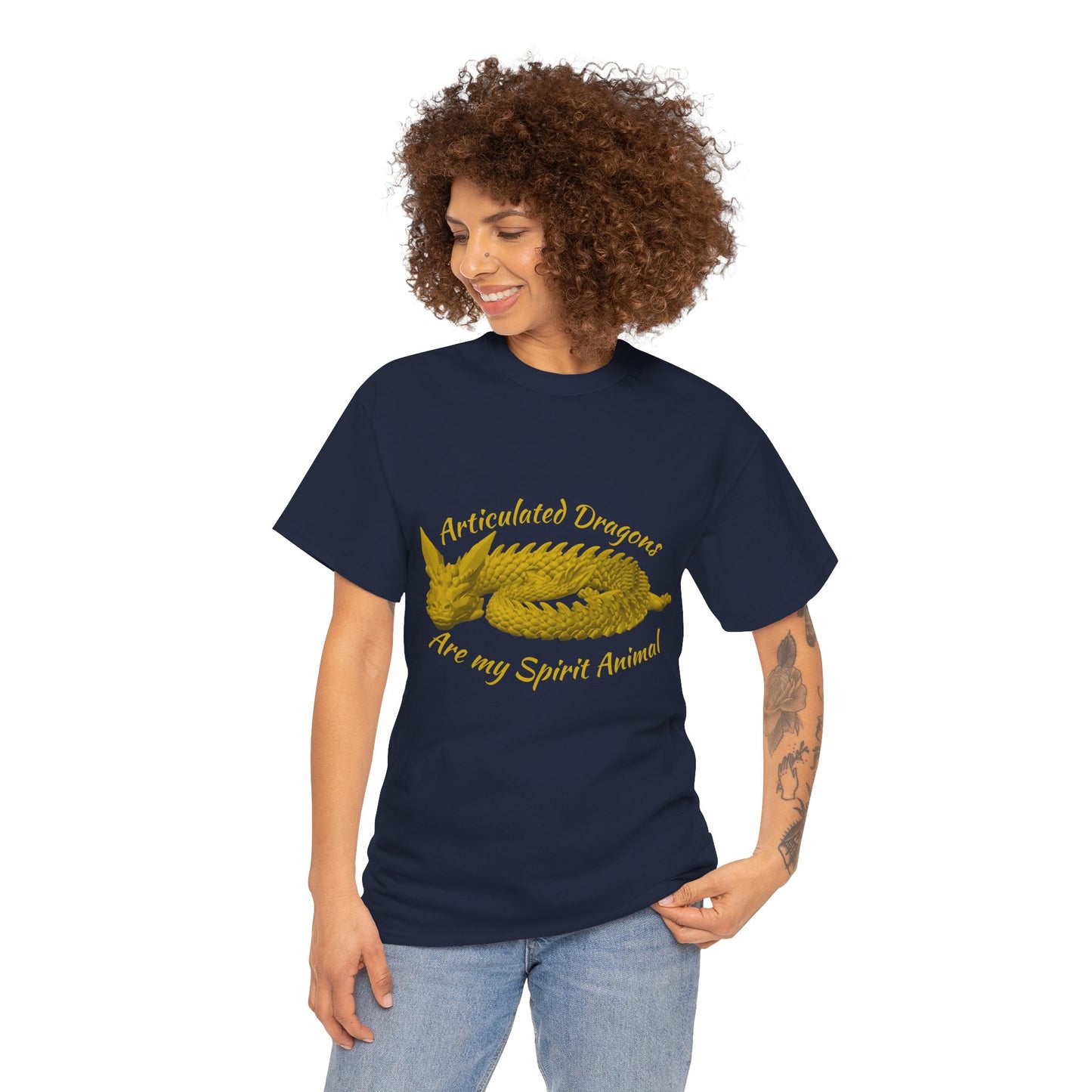 Gold Articulated Dragons Spirit Animal Tee, Unisex Cotton T-Shirt, Dragon Lover Gift, Fantasy Apparel, Unique Graphic Tee