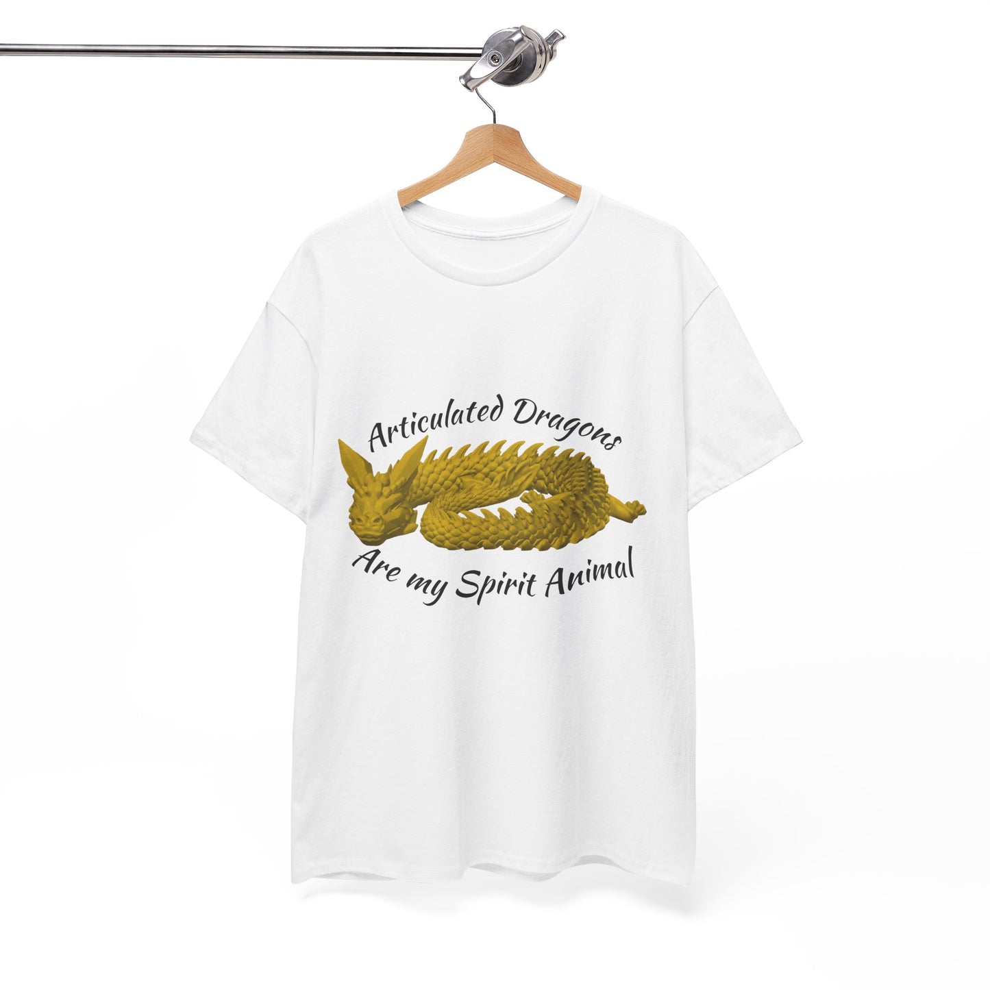 Gold Articulated Dragons Spirit Animal Tee, Unisex Cotton T-Shirt, Dragon Lover Gift, Fantasy Apparel, Unique Graphic Tee