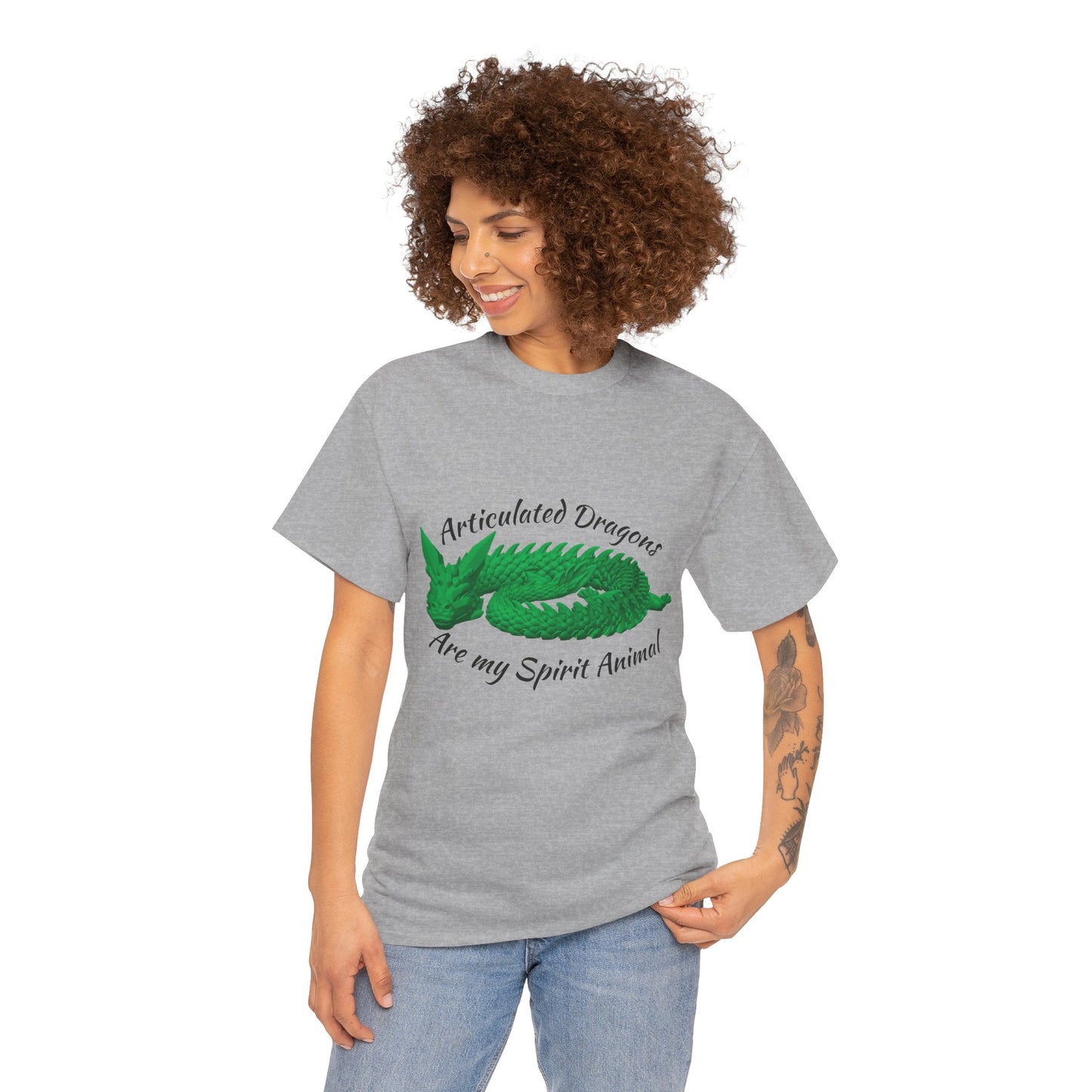 Green Articulated Dragons Spirit Animal Tee, Unisex Cotton T-Shirt, Dragon Lover Gift, Fantasy Apparel, Unique Graphic Tee