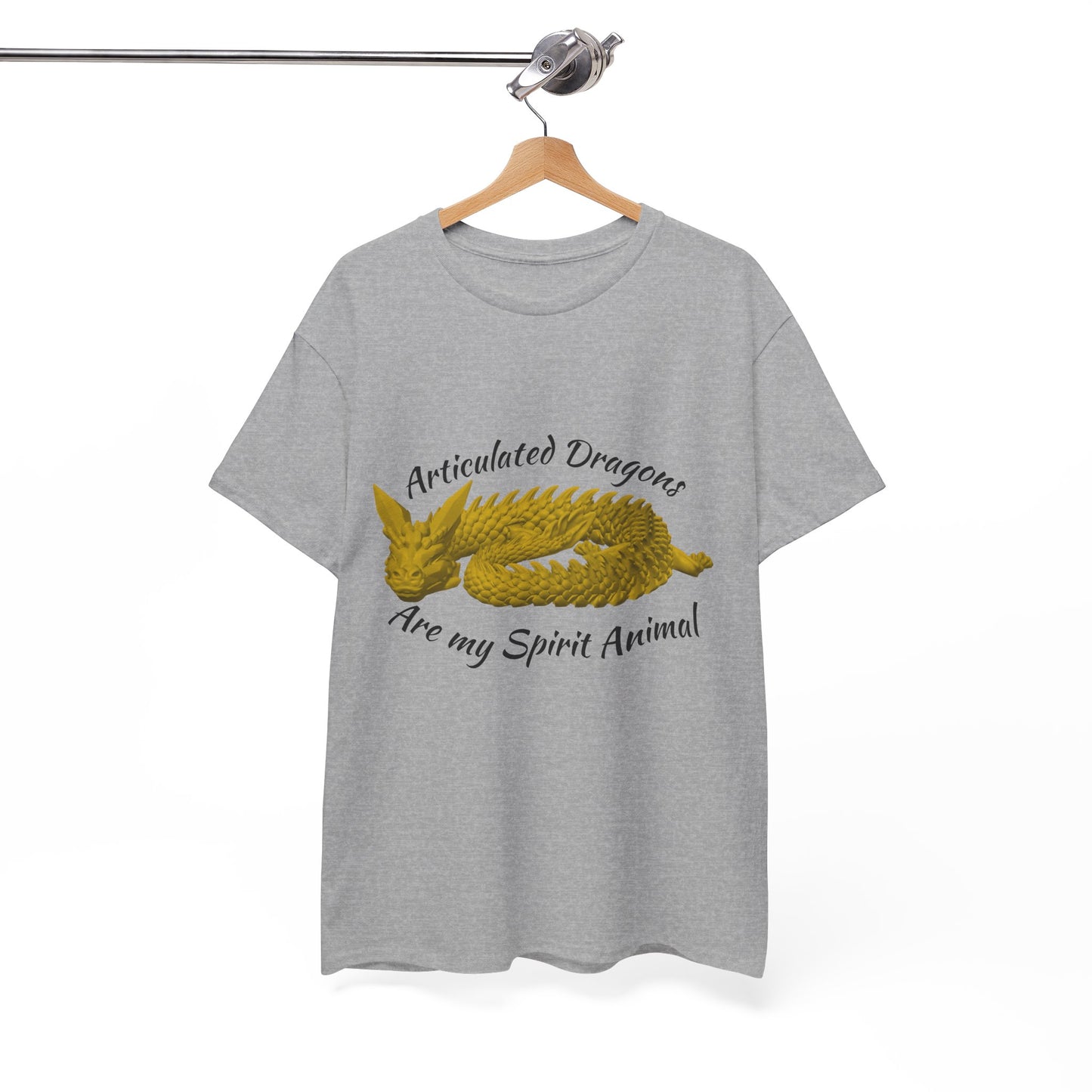 Gold Articulated Dragons Spirit Animal Tee, Unisex Cotton T-Shirt, Dragon Lover Gift, Fantasy Apparel, Unique Graphic Tee