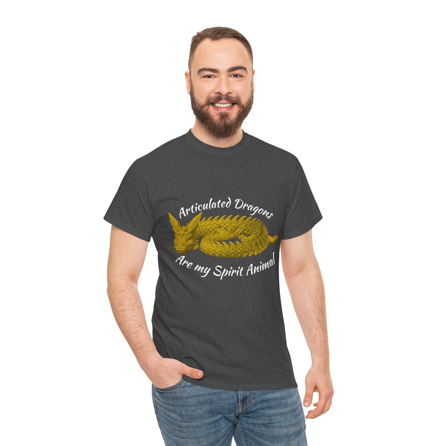 Gold Articulated Dragons Spirit Animal Tee, Unisex Cotton T-Shirt, Dragon Lover Gift, Fantasy Apparel, Unique Graphic Tee