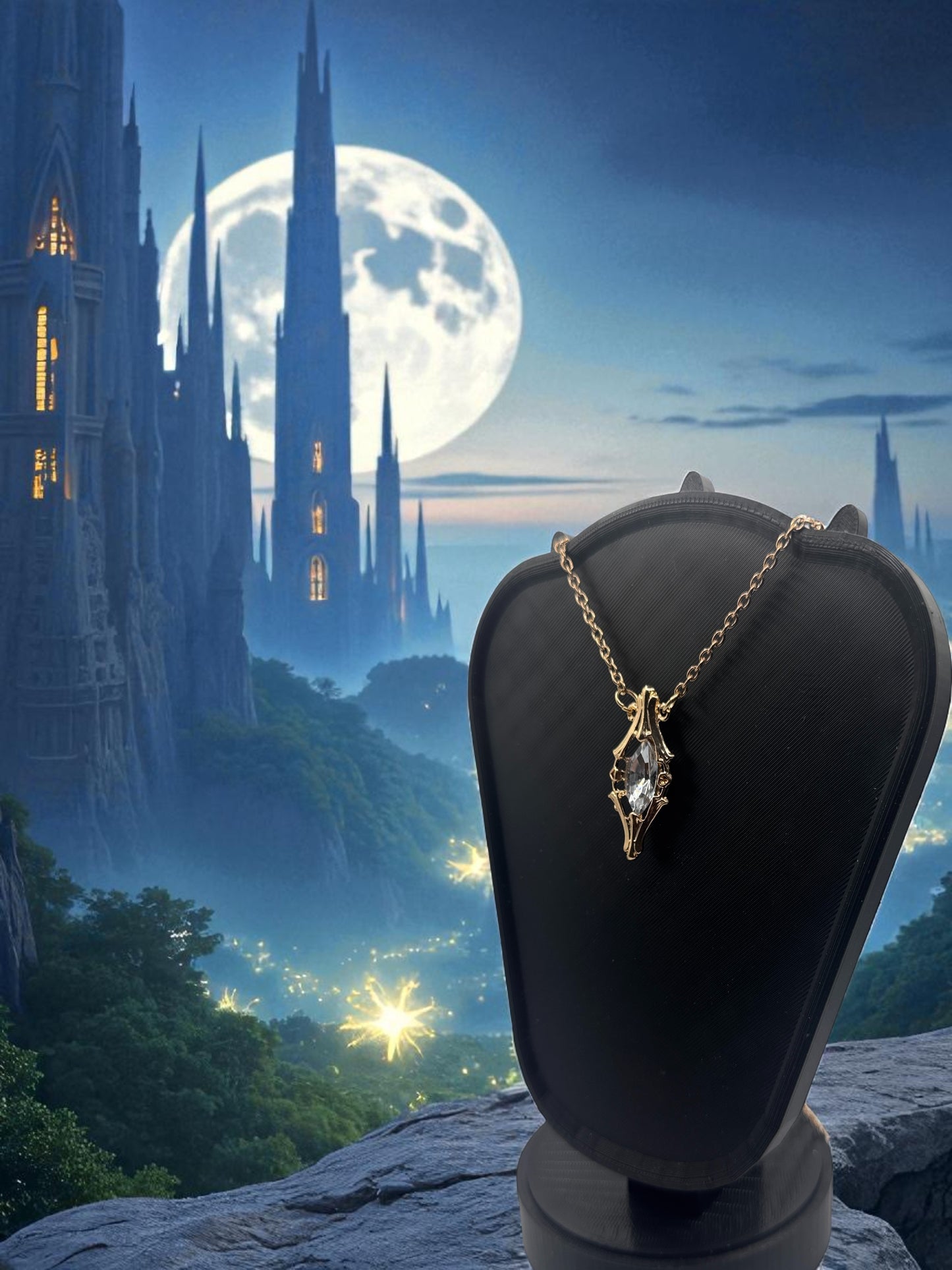 🔮 “Crystal of the Moonspire” — Elven Fantasy Pendant Necklace - MacGuffin Shop