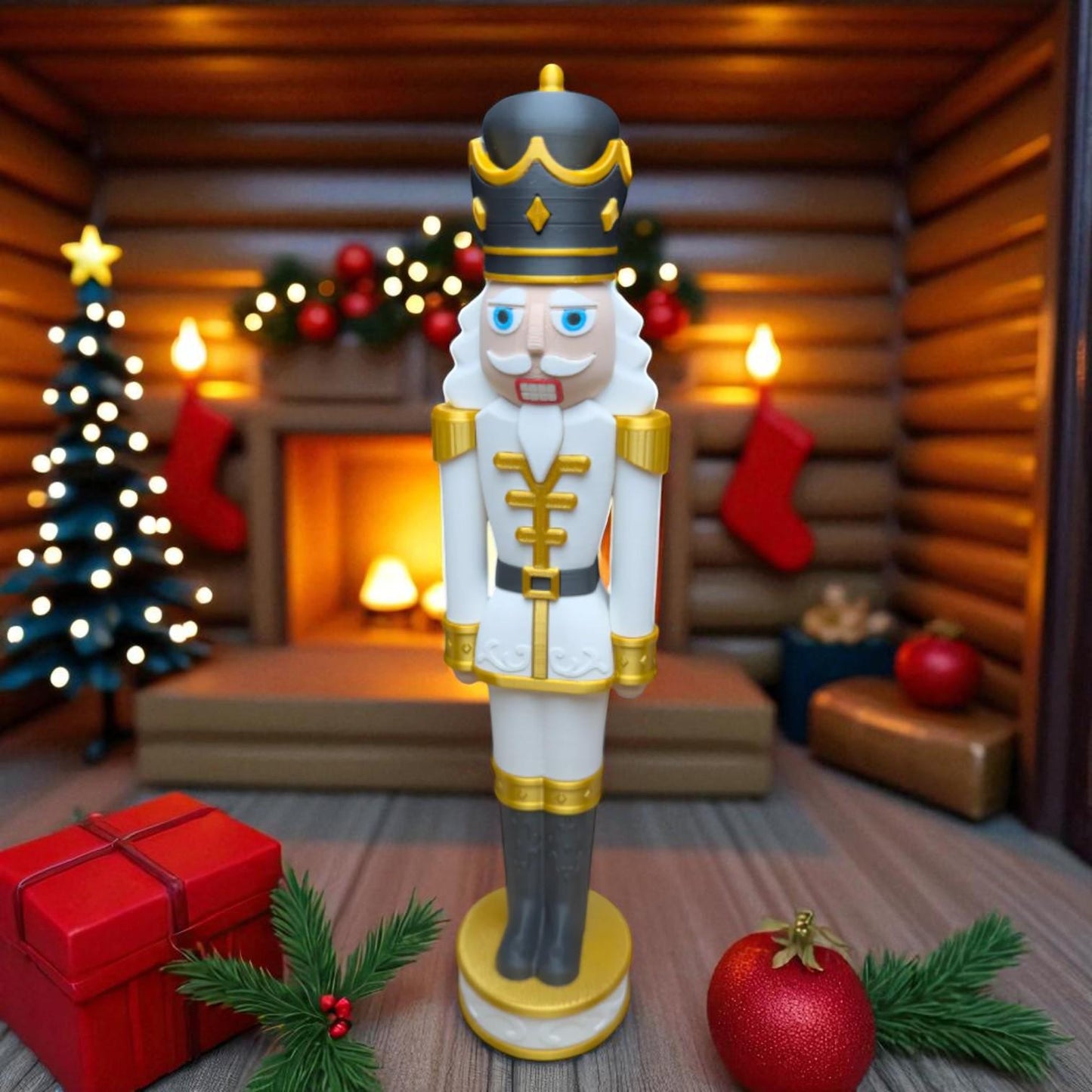 Ornate White and Gold Chunkable Nutcracker