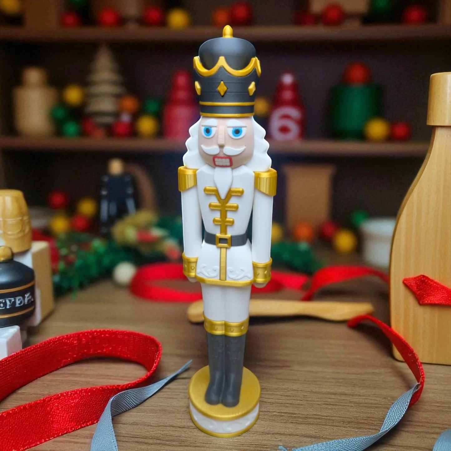 Ornate White and Gold Chunkable Nutcracker