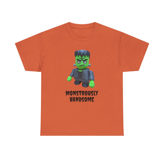 Frankenstein Monstrously Handsome Tee, Halloween Shirt - Unisex T-Shirt for Costume Party, Scary Movie Fans, Horror Lovers, Classic Monster