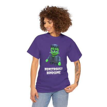 Frankenstein Monstrously Handsome Tee, Halloween Shirt - Unisex T-Shirt for Costume Party, Scary Movie Fans, Horror Lovers, Classic Monster