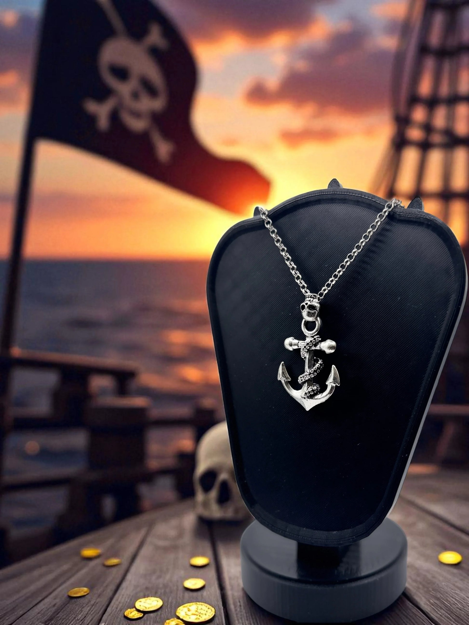 ☠️ “Anchored in Fear” — Skull & Anchor Pirate Pendant Necklace - MacGuffin Shop